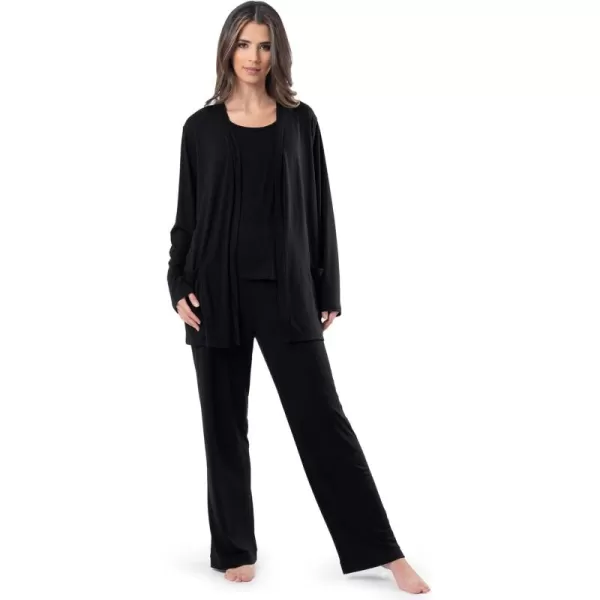 Fruit of the Loom Womens Breathable Tank Top Pant and Cardigan Sleep SetBlack