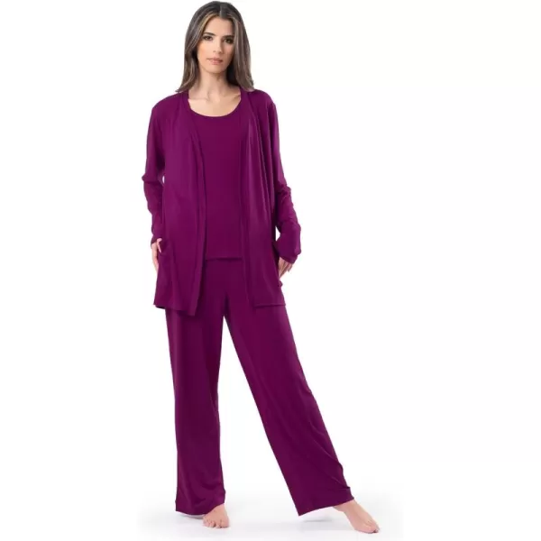 Fruit of the Loom Womens Breathable Tank Top Pant and Cardigan Sleep SetBoysenberry