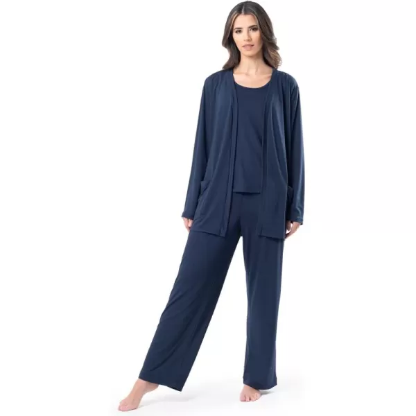 Fruit of the Loom Womens Breathable Tank Top Pant and Cardigan Sleep SetMidnight Blue