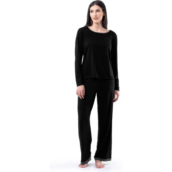 Fruit of the Loom Womens Long Sleeve Tee and Pant 2 Piece Sleep SetBlack