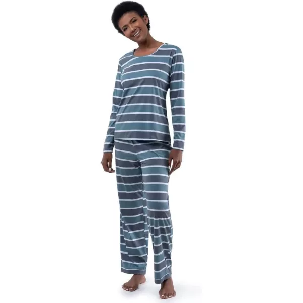 Fruit of the Loom Womens Long Sleeve Tee and Pant 2 Piece Sleep SetBlue Stripe