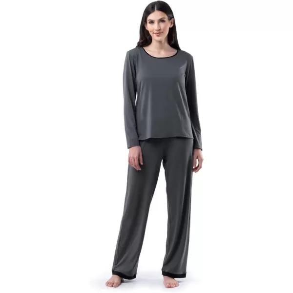 Fruit of the Loom Womens Long Sleeve Tee and Pant 2 Piece Sleep SetGrey