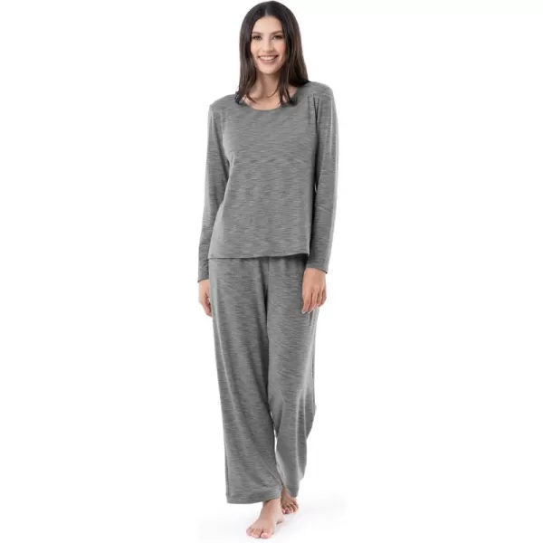 Fruit of the Loom Womens Long Sleeve Tee and Pant 2 Piece Sleep SetHeather Grey