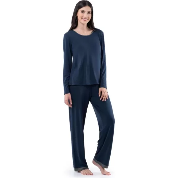 Fruit of the Loom Womens Long Sleeve Tee and Pant 2 Piece Sleep SetMidnight Blue