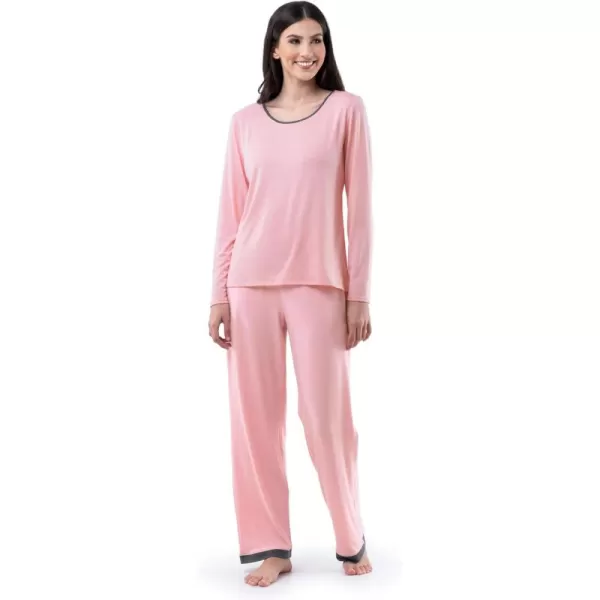 Fruit of the Loom Womens Long Sleeve Tee and Pant 2 Piece Sleep SetSoft Pink