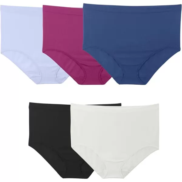 Fruit of the Loom Womens No Show Seamless Underwear Amazing Stretch ampamp No Panty Lines Available in Plus SizePlus Size Brief  5 Pack  BlackWhiteBlue