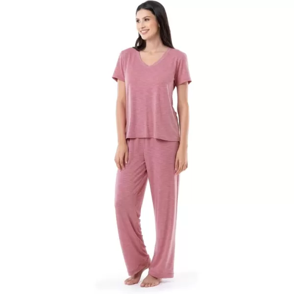 Fruit of the Loom Womens Short Sleeve Tee and Pant 2 Piece Sleep Pajama SetAntique Heather Blush