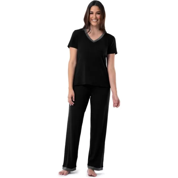 Fruit of the Loom Womens Short Sleeve Tee and Pant 2 Piece Sleep Pajama SetBlack