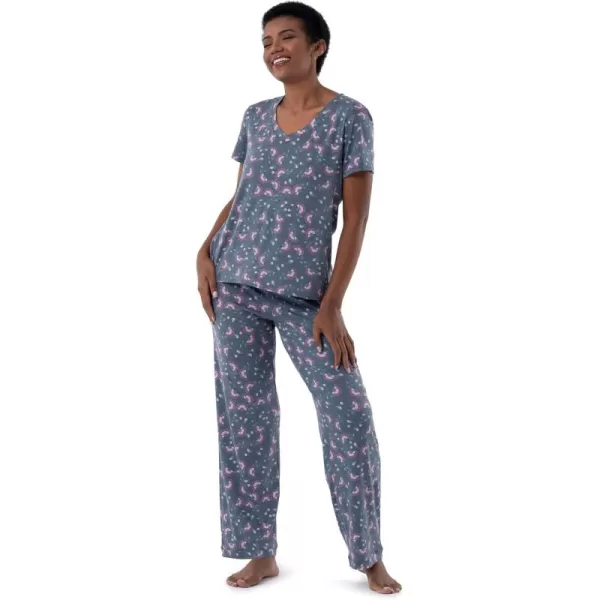 Fruit of the Loom Womens Short Sleeve Tee and Pant 2 Piece Sleep Pajama SetFloral