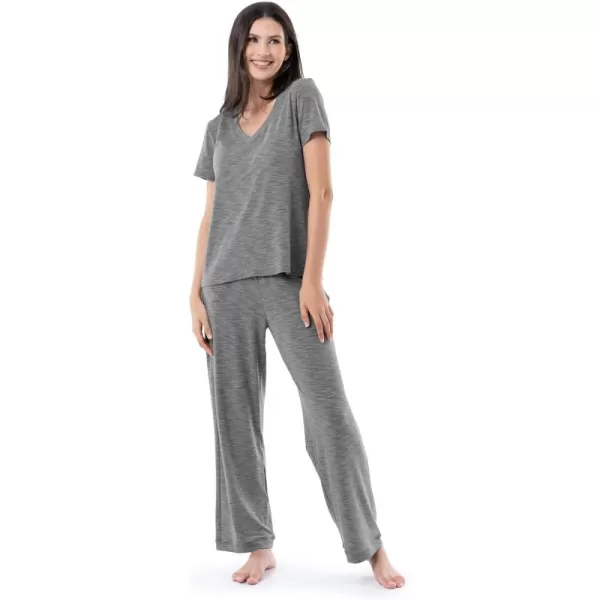 Fruit of the Loom Womens Short Sleeve Tee and Pant 2 Piece Sleep Pajama SetHeather Grey