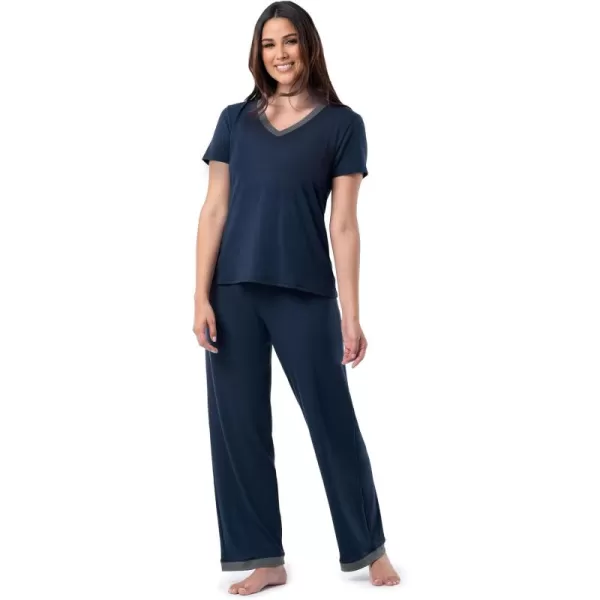 Fruit of the Loom Womens Short Sleeve Tee and Pant 2 Piece Sleep Pajama SetMidnight Blue