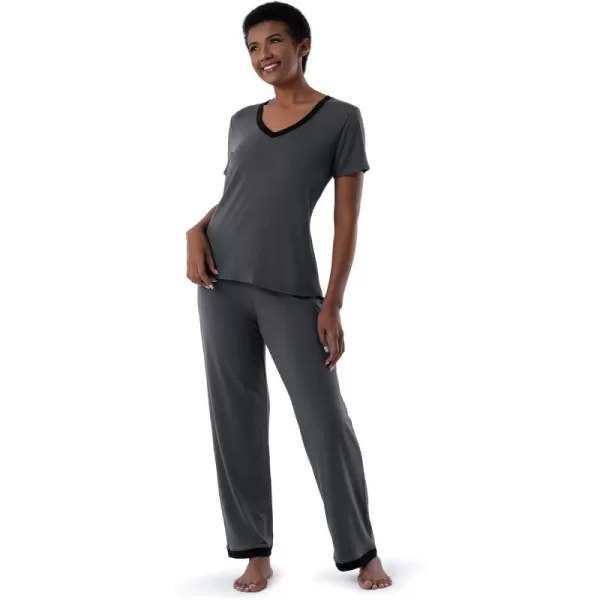 Fruit of the Loom Womens Short Sleeve Tee and Pant 2 Piece Sleep Pajama SetSoft Grey