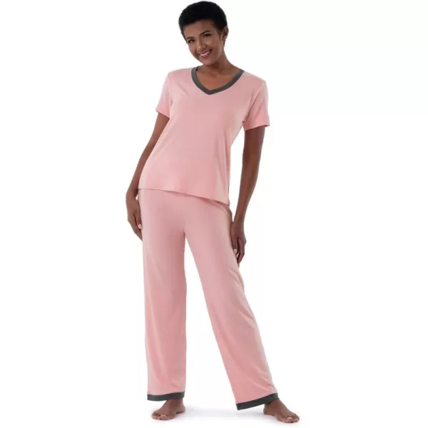 Fruit of the Loom Womens Short Sleeve Tee and Pant 2 Piece Sleep Pajama SetSoft Pink