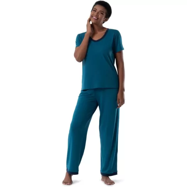 Fruit of the Loom Womens Short Sleeve Tee and Pant 2 Piece Sleep Pajama SetTurquoise