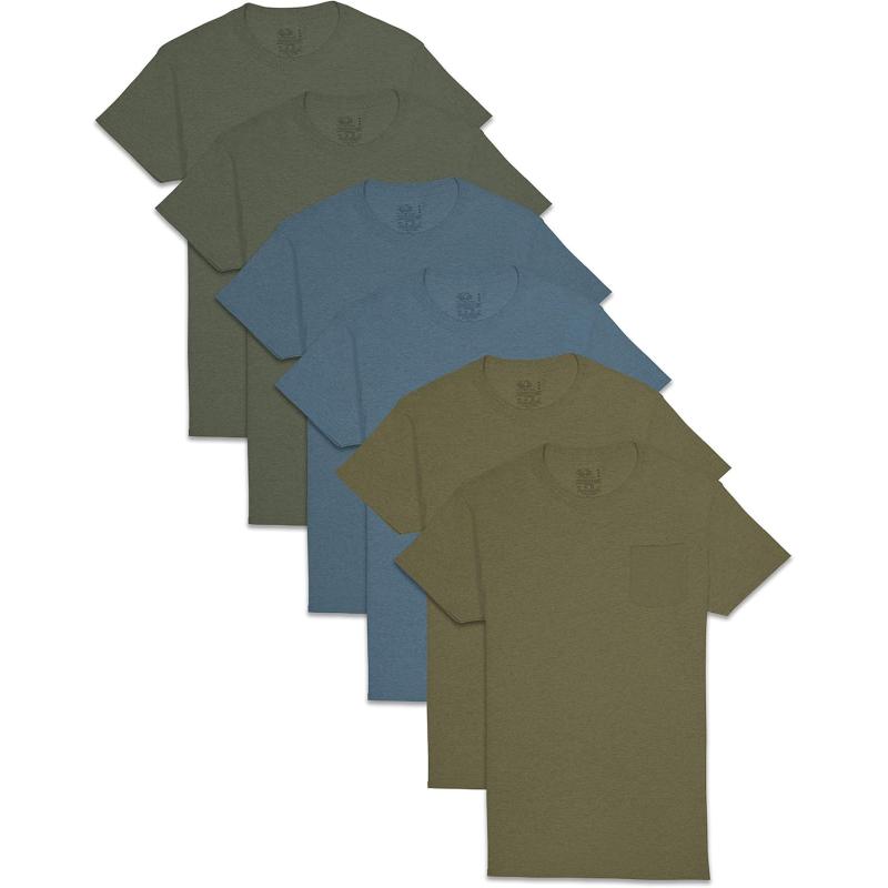 Fruit of the Loom mens Eversoft Cotton Short Sleeve Pocket Tshirts Breathable ampamp Tag Free6 Pack  Assorted Earth Tones