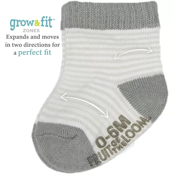 Fruit of the Loom Baby 14Pack Grow ampamp Fit Flex Zones Cotton Stretch Socks  Unisex Girls BoysGrey Stripe