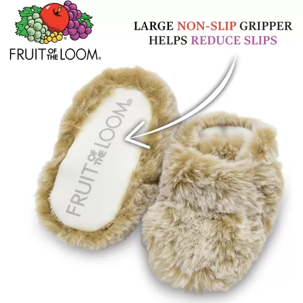 Fruit of the Loom Cozy Thermal Wrap Booties with NonSkids for Baby Girls Boys UnisexCaramel Faux Fur