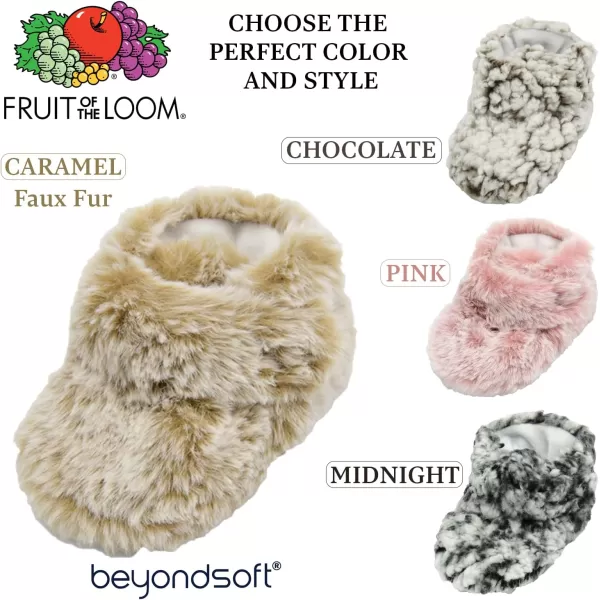 Fruit of the Loom Cozy Thermal Wrap Booties with NonSkids for Baby Girls Boys UnisexCaramel Faux Fur