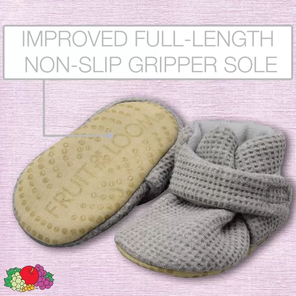 Fruit of the Loom Cozy Thermal Wrap Booties with NonSkids for Baby Girls Boys UnisexGrey Waffle