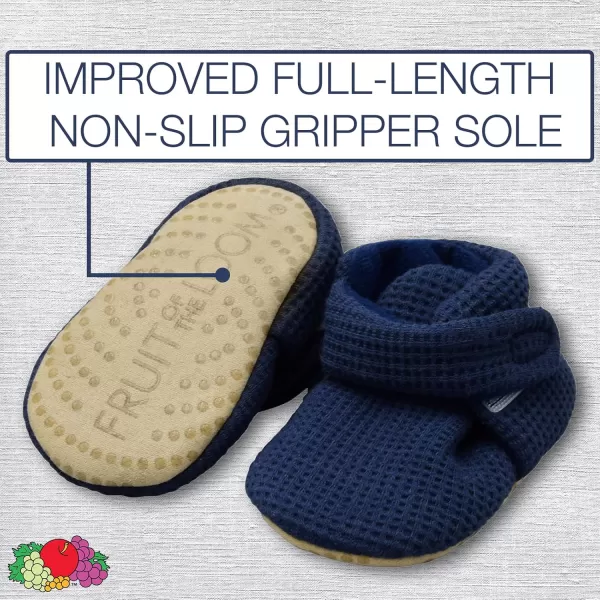 Fruit of the Loom Cozy Thermal Wrap Booties with NonSkids for Baby Girls Boys UnisexNavy Waffle