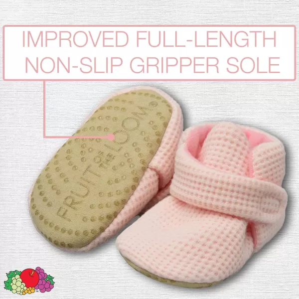 Fruit of the Loom Cozy Thermal Wrap Booties with NonSkids for Baby Girls Boys UnisexPink Waffle