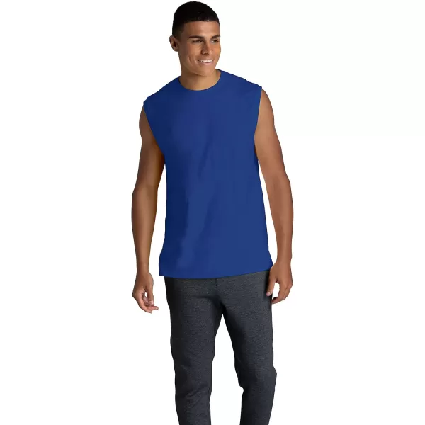 Fruit of the Loom Mens Eversoft Cotton Sleeveless T Shirts Breathable ampamp Moisture Wicking with Odor Control Sizes S4xMuscle  2 Pack  Blue