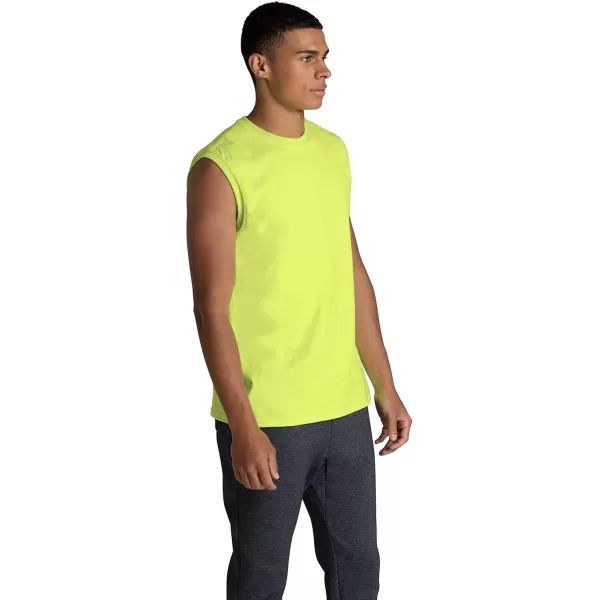 Fruit of the Loom Mens Eversoft Cotton Sleeveless T Shirts Breathable ampamp Moisture Wicking with Odor Control Sizes S4xMuscle  2 Pack  Safety Green