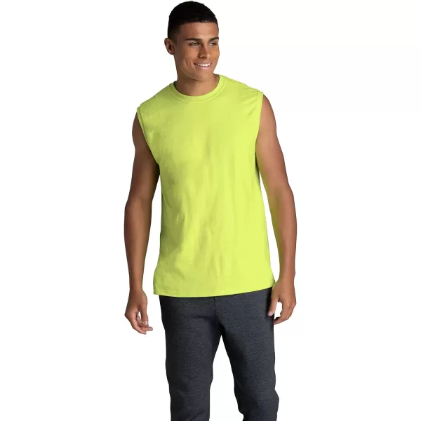 Fruit of the Loom Mens Eversoft Cotton Sleeveless T Shirts Breathable ampamp Moisture Wicking with Odor Control Sizes S4xMuscle  2 Pack  Safety Green