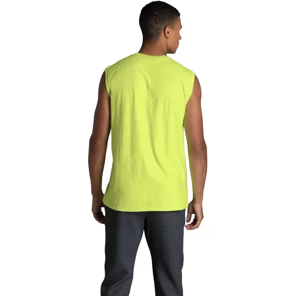 Fruit of the Loom Mens Eversoft Cotton Sleeveless T Shirts Breathable ampamp Moisture Wicking with Odor Control Sizes S4xMuscle  2 Pack  Safety Green