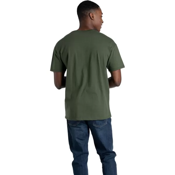 Fruit of the Loom Mens Eversoft Cotton T Shirts Breathable ampamp Moisture Wicking with Odor Control Sizes S4xCrew  2 Pack  Military Green