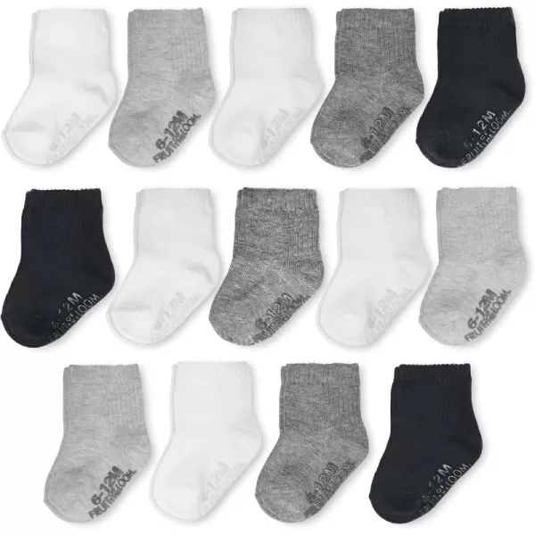 Fruit of the Loom Baby 14Pack Grow ampamp Fit Flex Zones Cotton Stretch Socks  Unisex Girls BoysBlack  White  Grey