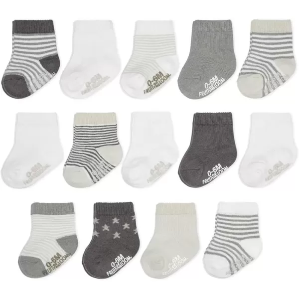 Fruit of the Loom Baby 14Pack Grow ampamp Fit Flex Zones Cotton Stretch Socks  Unisex Girls BoysGrey Stripe