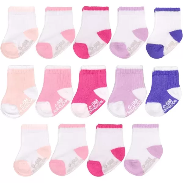 Fruit of the Loom Baby 14Pack Grow ampamp Fit Flex Zones Cotton Stretch Socks  Unisex Girls BoysPink Pop