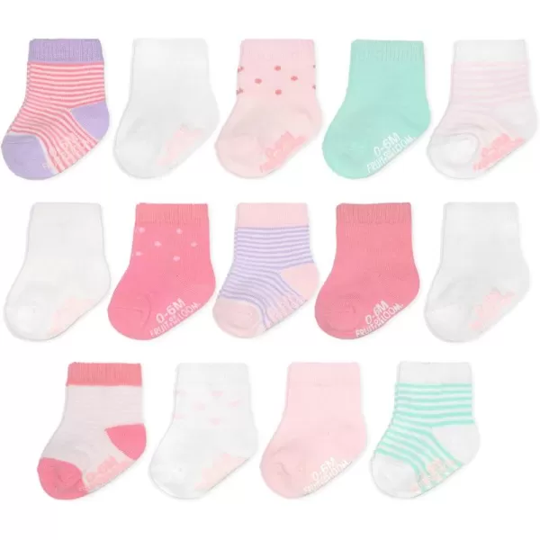 Fruit of the Loom Baby 14Pack Grow ampamp Fit Flex Zones Cotton Stretch Socks  Unisex Girls BoysPink Stripe