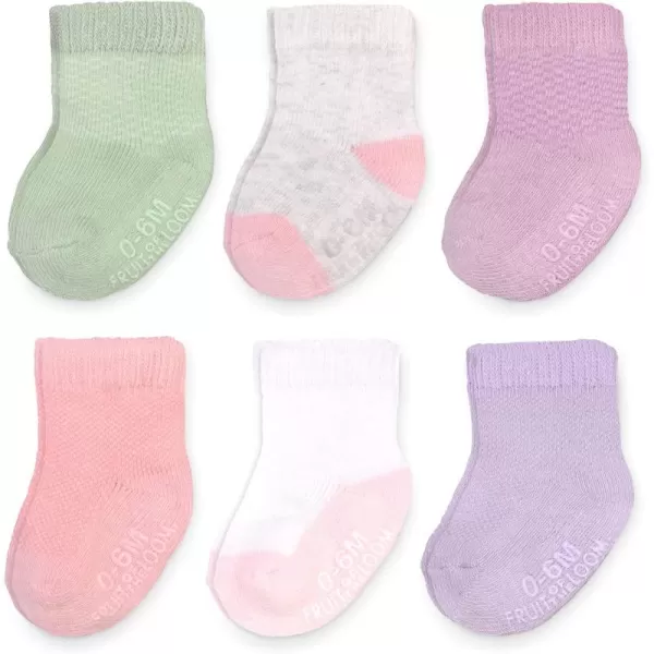 Fruit of the Loom Baby 6Pack All Weather CrewLength Socks Mesh ampamp Thermal Stretch  Unisex Girls BoysModern Pink