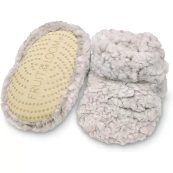 Fruit of the Loom Cozy Thermal Wrap Booties with NonSkids for Baby Girls Boys UnisexOatmeal Sherpa