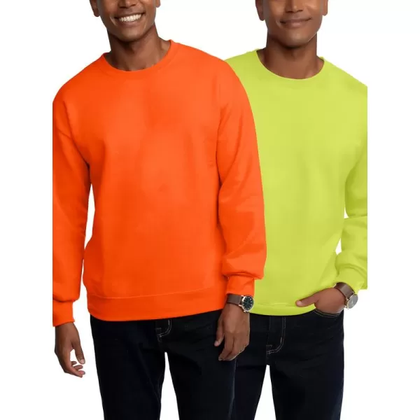 Fruit of the Loom Eversoft Fleece Crewneck Sweatshirts Moisture Wicking ampamp Breathable Sizes S4X2 Pack  Safety OrangeSafety Green