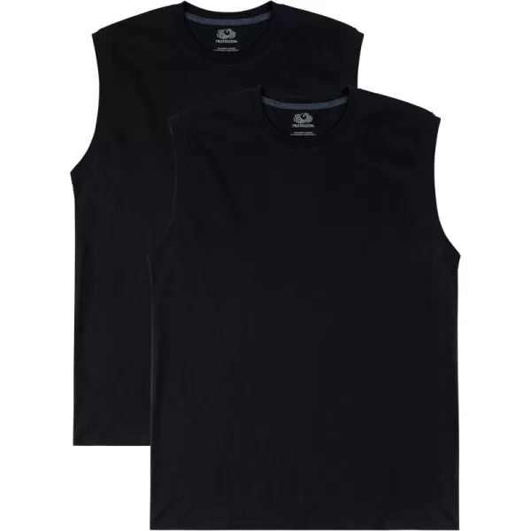 Fruit of the Loom Mens Eversoft Cotton Sleeveless T Shirts Breathable ampamp Moisture Wicking with Odor Control Sizes S4xMuscle  2 Pack  Black