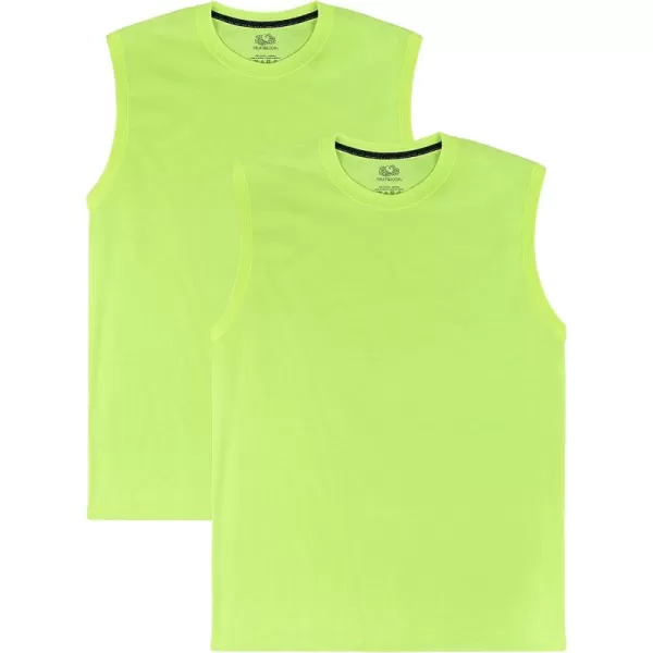 Fruit of the Loom Mens Eversoft Cotton Sleeveless T Shirts Breathable ampamp Moisture Wicking with Odor Control Sizes S4xMuscle  2 Pack  Safety Green