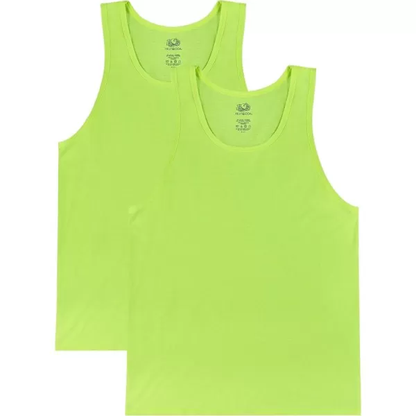 Fruit of the Loom Mens Eversoft Cotton Sleeveless T Shirts Breathable ampamp Moisture Wicking with Odor Control Sizes S4xTank  2 Pack  Safety Green