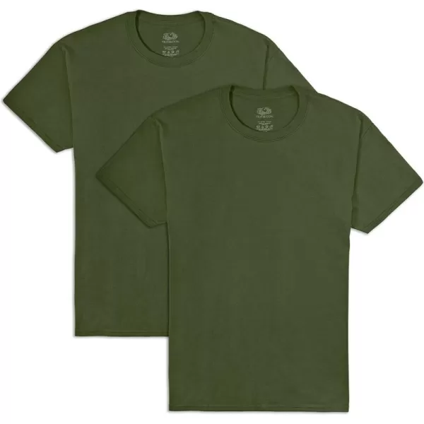 Fruit of the Loom Mens Eversoft Cotton T Shirts Breathable ampamp Moisture Wicking with Odor Control Sizes S4xCrew  2 Pack  Military Green