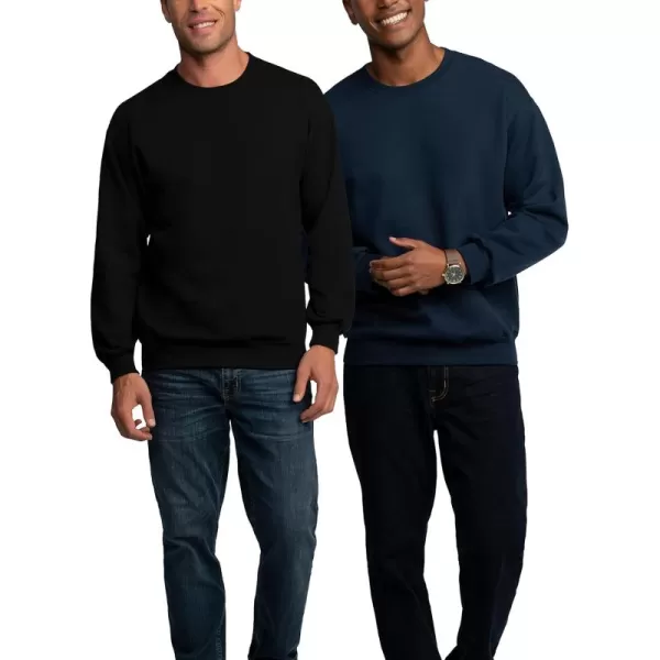 Fruit of the Loom Mens Eversoft Fleece Crewneck Sweatshirts Moisture Wicking ampamp Breathable Sizes S4X 2 PackBlackNavy Small