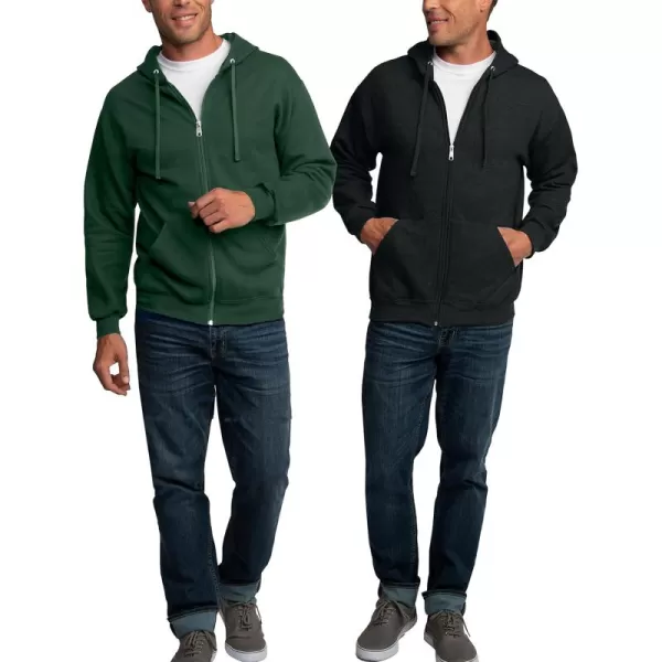 Fruit of the Loom Mens Eversoft Fleece Hoodies Pullover Moisture Wicking ampamp Breathable Sizes S4X Full Zip2 PackBlack HeatherDark Green Small