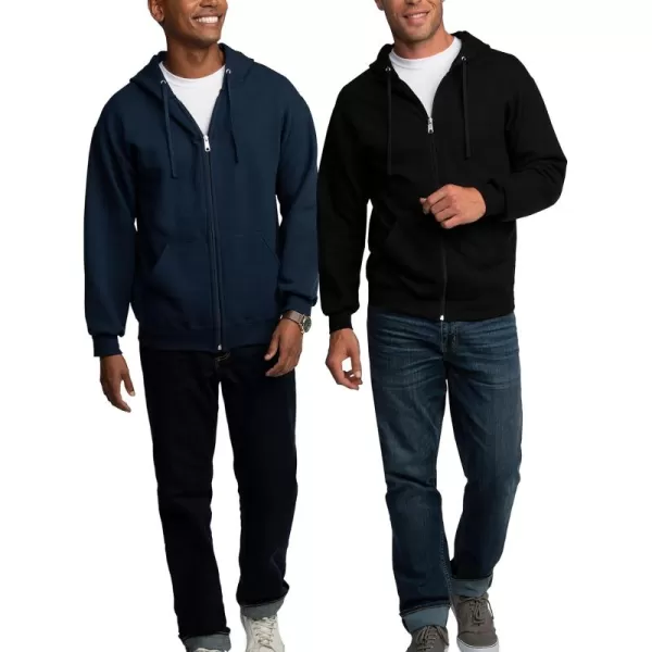 Fruit of the Loom Mens Eversoft Fleece Hoodies Pullover Moisture Wicking ampamp Breathable Sizes S4X Full Zip2 PackBlackNavy Small