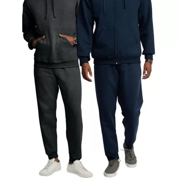 Fruit of the Loom Mens Eversoft Fleece Joggers with PocketsBlack HeatherNavy