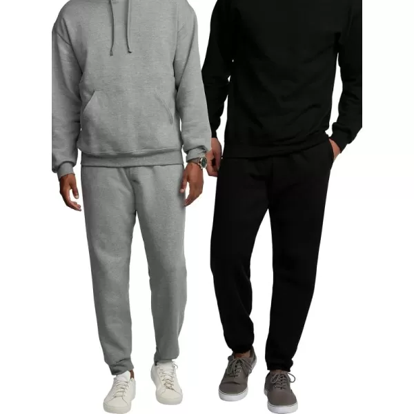 Fruit of the Loom Mens Eversoft Fleece Joggers with PocketsBlackGrey Heather