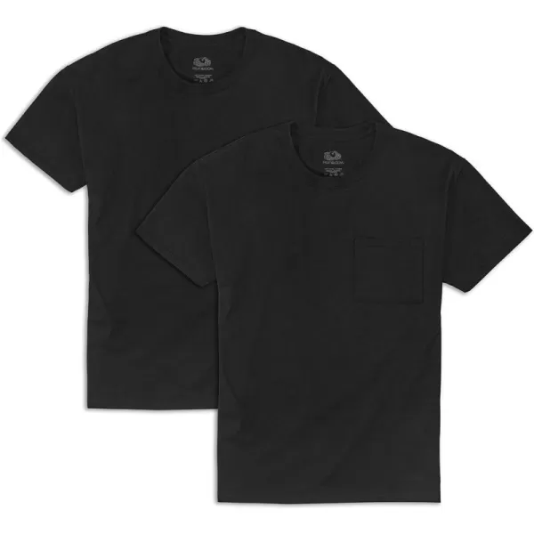 Fruit of the Loom mens Eversoft Cotton Short Sleeve Pocket Tshirts Breathable ampamp Tag Free2 Pack  Black