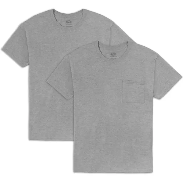 Fruit of the Loom mens Eversoft Cotton Short Sleeve Pocket Tshirts Breathable ampamp Tag Free2 Pack  Grey Heather