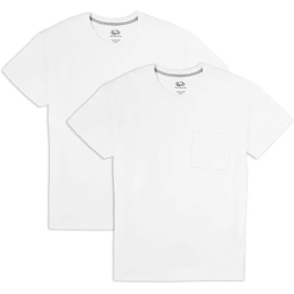 Fruit of the Loom mens Eversoft Cotton Short Sleeve Pocket Tshirts Breathable ampamp Tag Free2 Pack  White