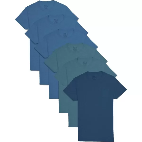 Fruit of the Loom mens Eversoft Cotton Short Sleeve Pocket Tshirts Breathable ampamp Tag Free6 Pack  Assorted Blues
